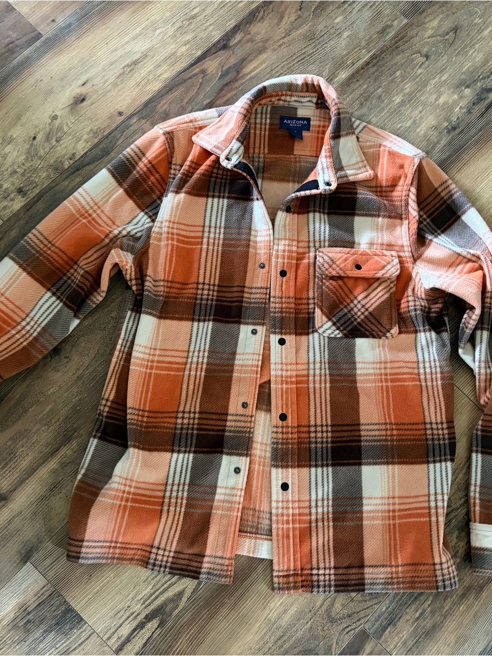 Arizona Jean Company Orange Brown Plaid Snap-Front Button Shirt